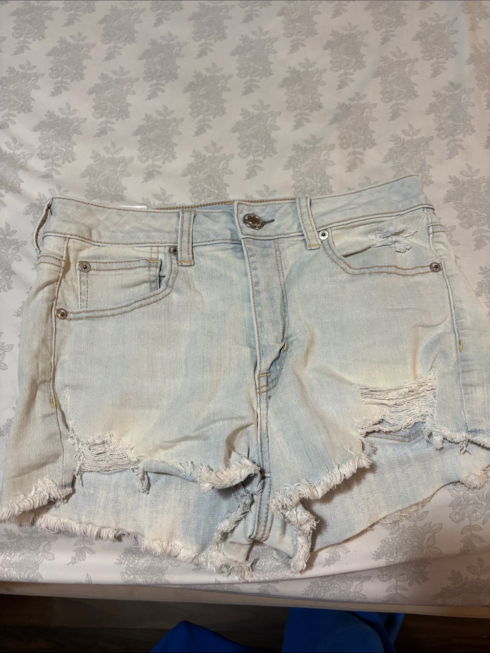 American Eagle Outfitters Light Blue Distressed Denim Shorts
